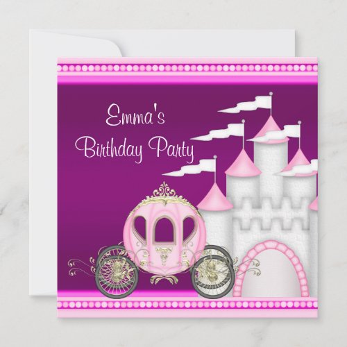Princess Carriage Castle Girls Princess Birthday Personalized Invitations