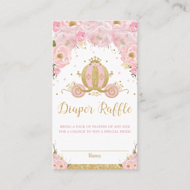 Princess Carriage Floral Baby Shower Diaper Raffle Enclosure Card (Front)