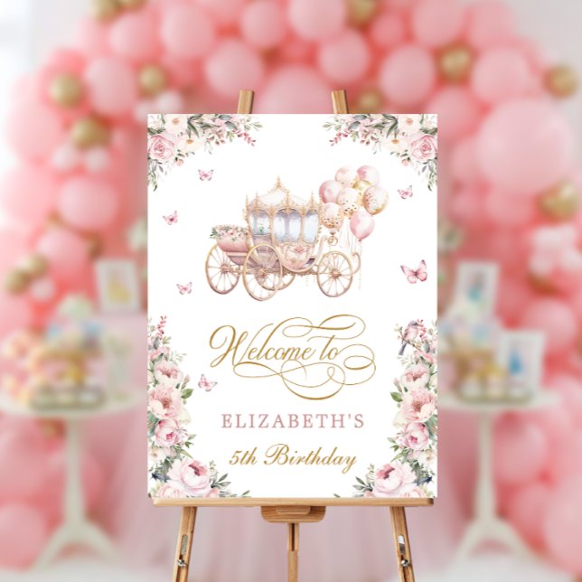 Princess Carriage Floral Birthday Party Welcome Foam Board (Creator Uploaded)
