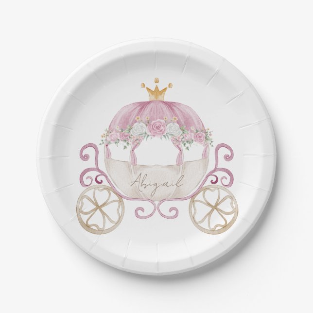 Princess Carriage Personalized Baby Shower Paper Plates (Front)