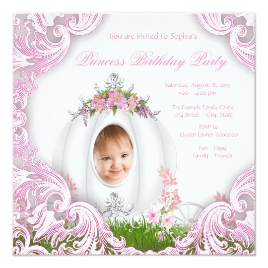 Download Princess Carriage Photo Birthday Party White Invitation ...