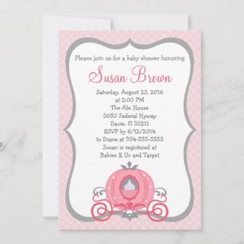 Princess Carriage Pink & Gray Baby Girl Invitation by Personalizedbydiane at Zazzle