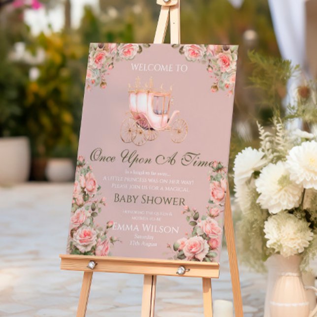  Princess Carriage Pink Roses Baby Shower Welcome Foam Board (Creator Uploaded)