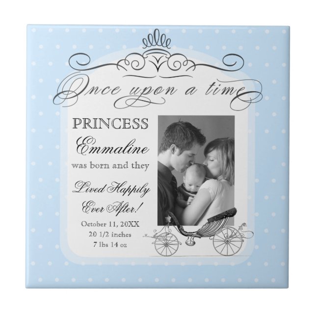 Princess Carriage Polka Dot Swirl Photo Baby Girl Tile (Front)
