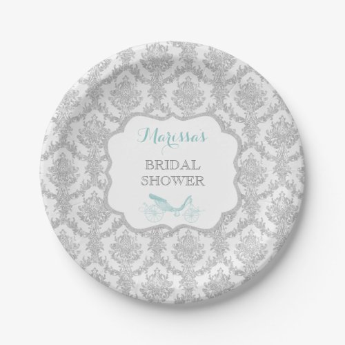 Princess Carriage Storybook Aqua Damask Fairytale Paper Plates