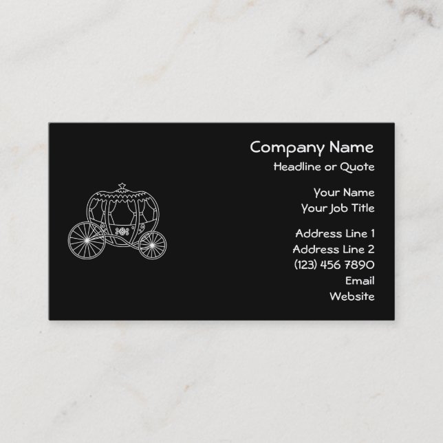 Princess Carriage, White on Black. Business Card (Front)