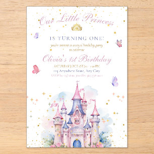 Princess Castle 1st Birthday Fairytale Royal Girls Acrylic Invitations