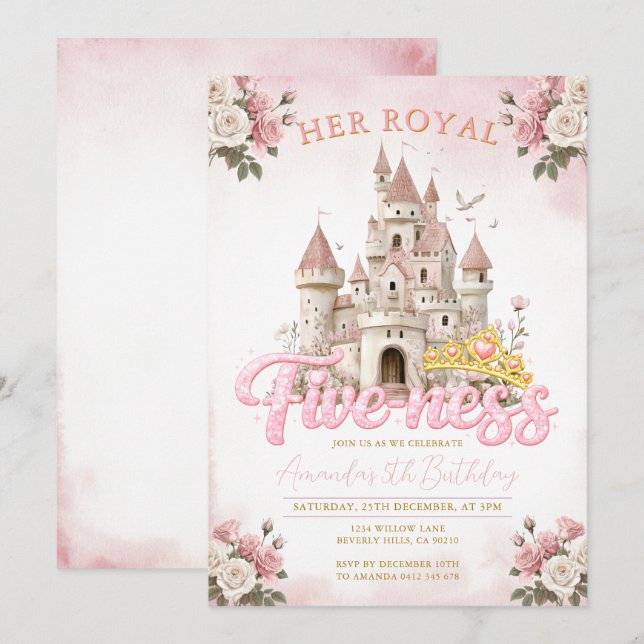 Princess Castle 5th Birthday Five-ness Royal  Invitation (Front/Back)