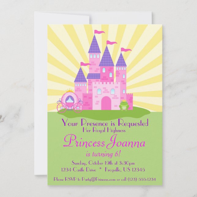 Princess Castle and Carriage Birthday Party Invitation (Front)