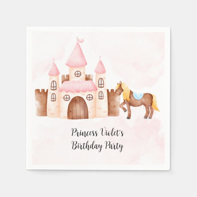 Princess Castle and Horse Custom Birthday Party  Napkins (Front)