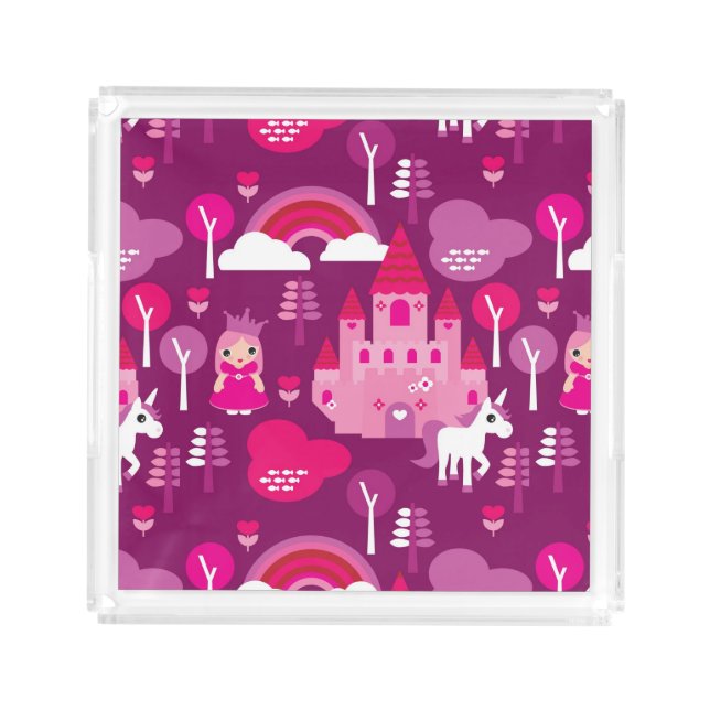 princess castle and unicorn rainbow acrylic tray (Front)