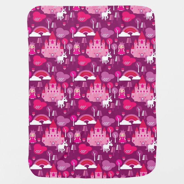 princess castle and unicorn rainbow baby blanket (Front)