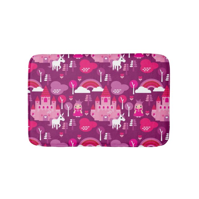 princess castle and unicorn rainbow bath mat (Front)