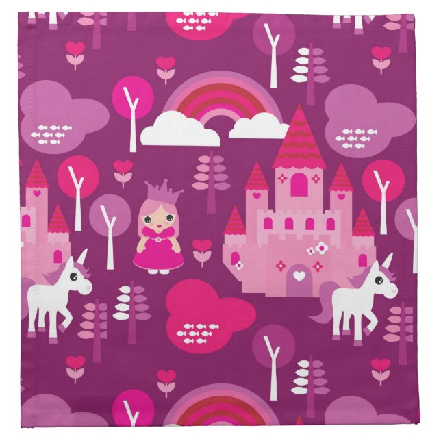 princess castle and unicorn rainbow cloth napkin (Front)