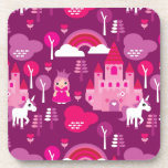 princess castle and unicorn rainbow drink coaster