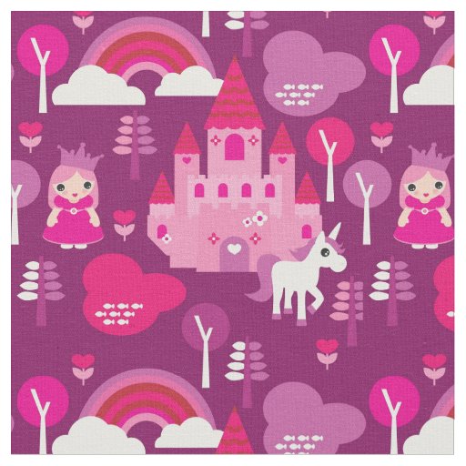 princess castle and unicorn rainbow fabric