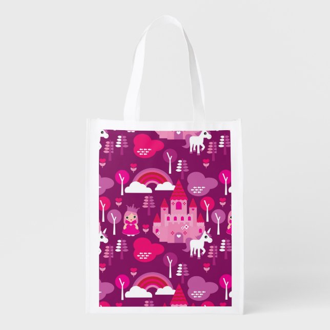 princess castle and unicorn rainbow grocery bag (Front)