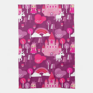 princess castle and unicorn rainbow kitchen towel