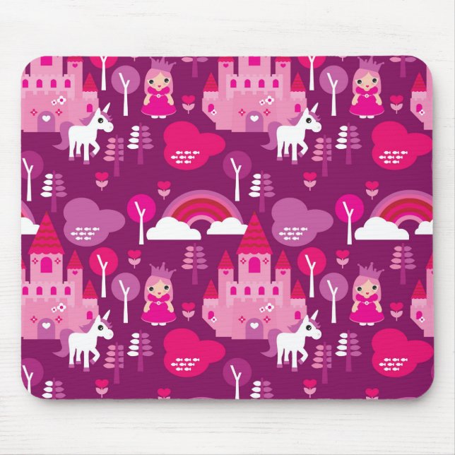 princess castle and unicorn rainbow mouse pad (Front)