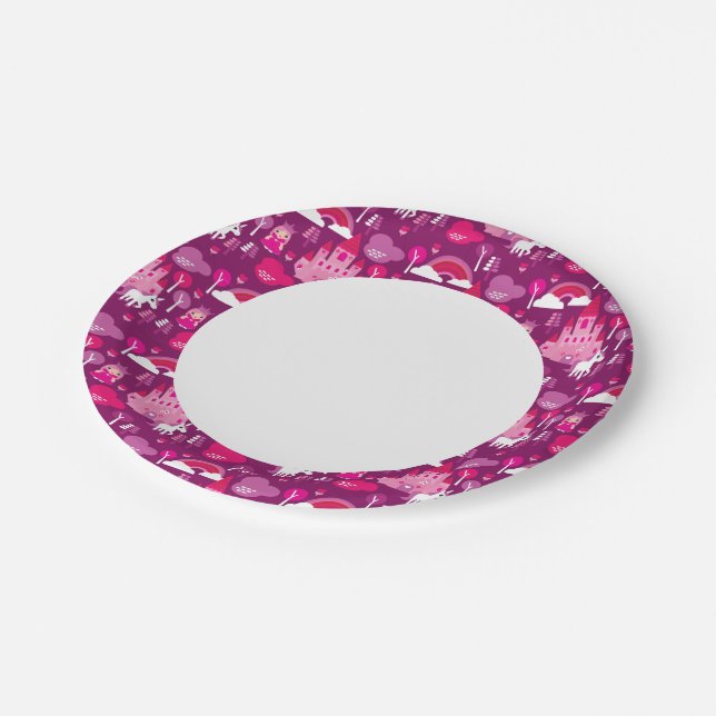princess castle and unicorn rainbow paper plates (Angled)