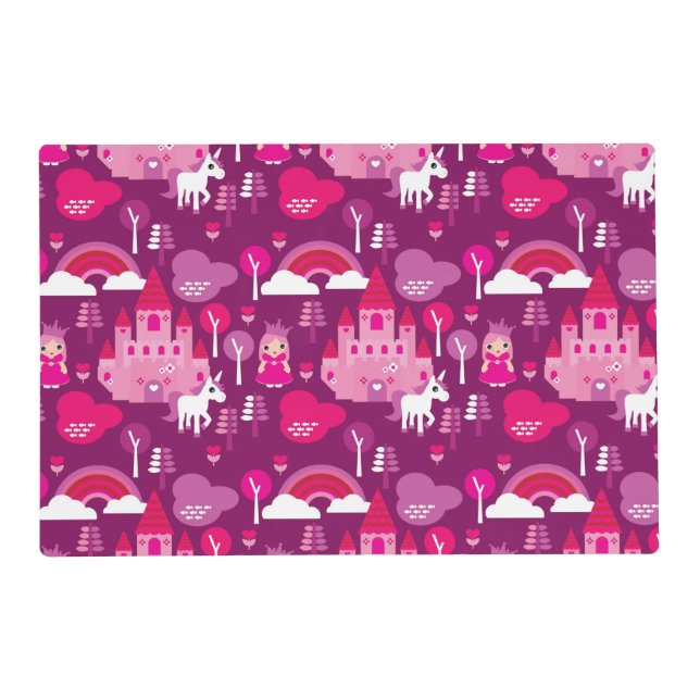 princess castle and unicorn rainbow placemat (Front)