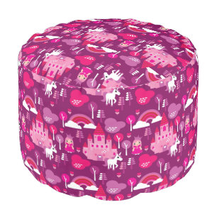 princess castle and unicorn rainbow pouf
