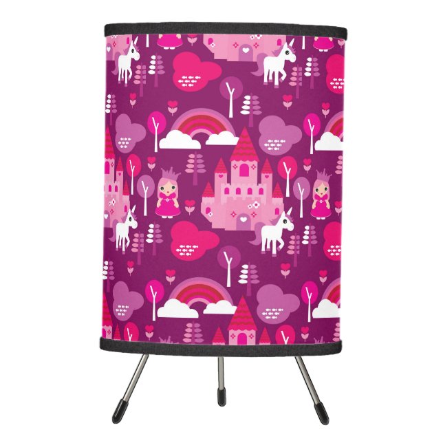princess castle and unicorn rainbow tripod lamp (Front)