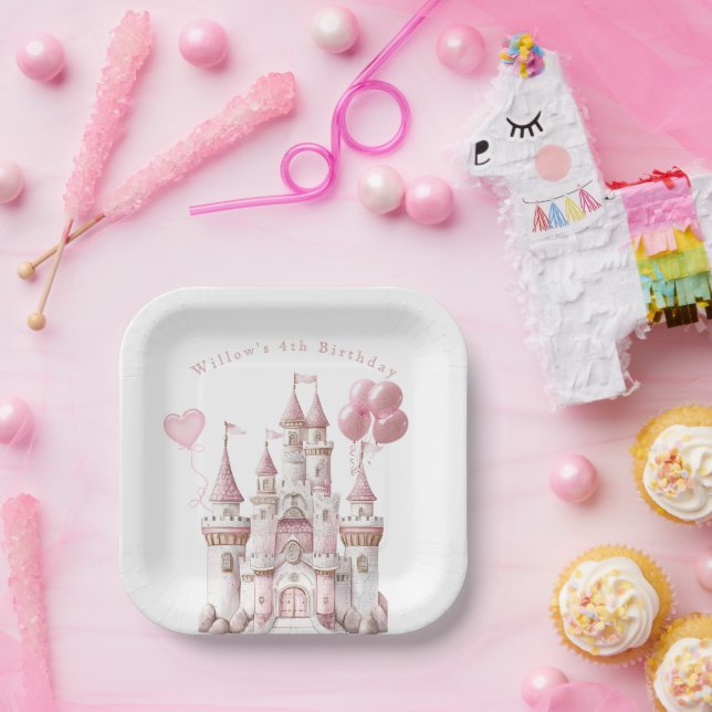 Princess Castle Balloons Paper Plates (Party)