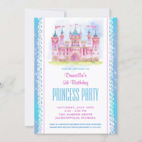 Princess Castle Birthday Invitation Blue