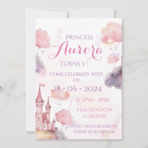 Princess Castle Birthday Party Invitation 
