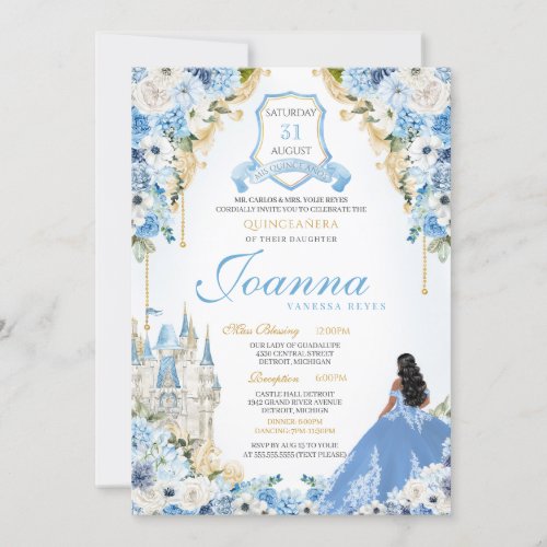 Princess Castle Blue Cinderella Quinceanera v2 Invitation