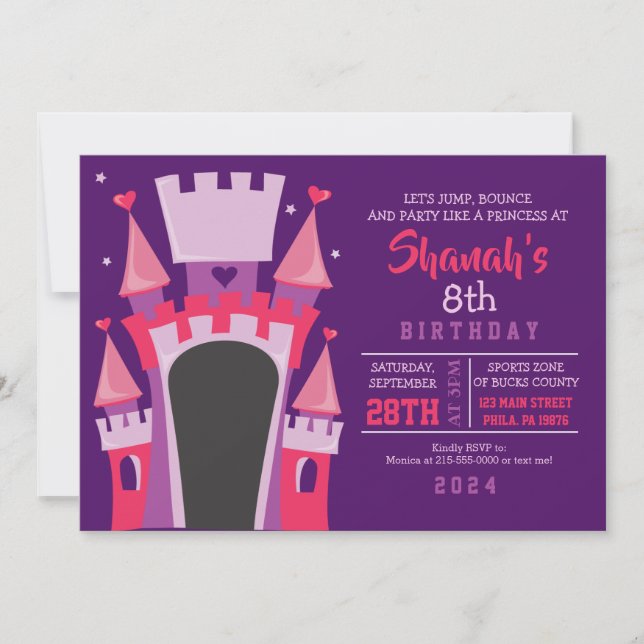 PRINCESS CASTLE BOUNCE HOUSE Birthday Party Invitation (Front)