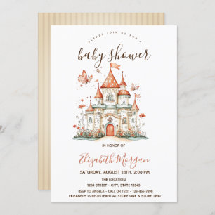 Princess Castle Butterflies Stripes Baby Shower   Invitation