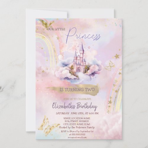 Princess Castle Butterfly Rainbow Birthday  Invitation