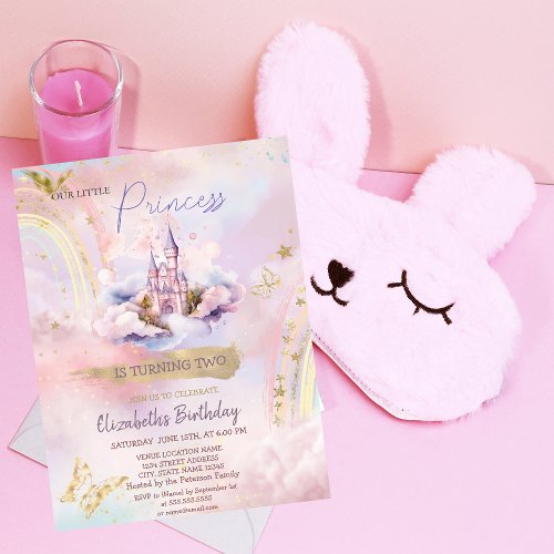 Princess Castle Butterfly Rainbow Birthday  Invitation