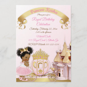 Princess Castle Carriage Pink Gold Girl Photo Invitation