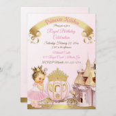 Princess Castle Carriage Pink Gold Girl Photo Invitation (Front/Back)