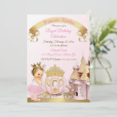 Princess Castle Carriage Pink Gold Girl Photo Invitation (Standing Front)