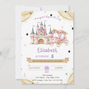 Princess Castle Carriage Stars Birthday Invitation