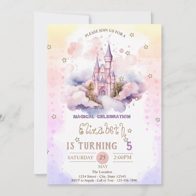 Princess Castle Clouds,Stars Pastel Birthday  Invitation (Front)