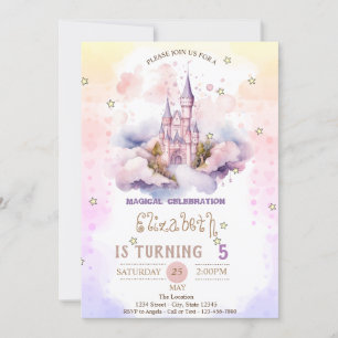 Princess Castle Clouds,Stars Pastel Birthday  Invitation