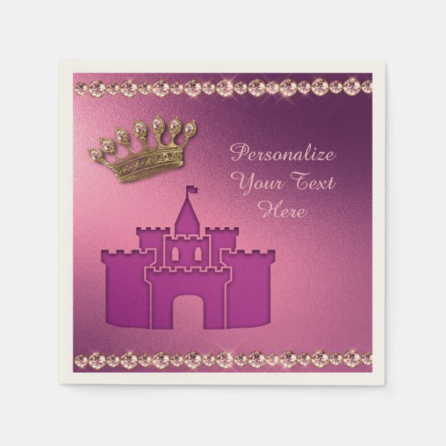 Princess Castle, Crown & Jewels Party Personalize Napkins (Front)