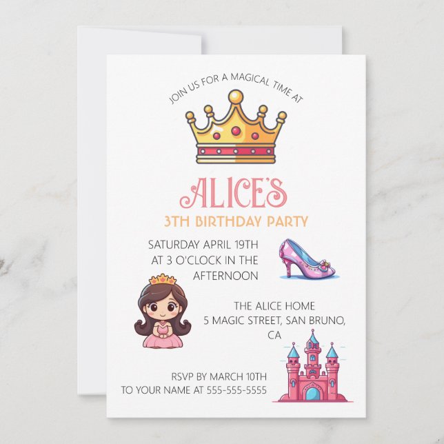 Princess Castle Crystal Shoes Birthday Invitation (Front)