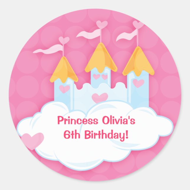 Princess Castle Custom Birthday Favor Stickers (Front)