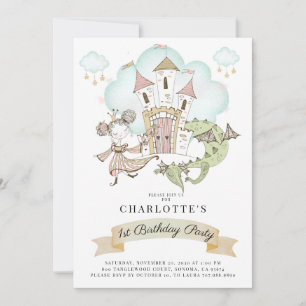Princess Castle Dragon Gir1's st Birthday Invitation