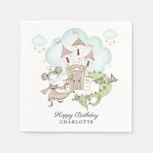 Princess Castle Dragon Girl's Birthday Party Napkins