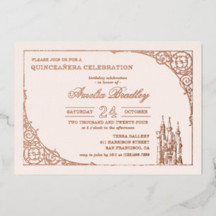 Princess Castle   Fairy Tale Quinceañera Foil Invitation