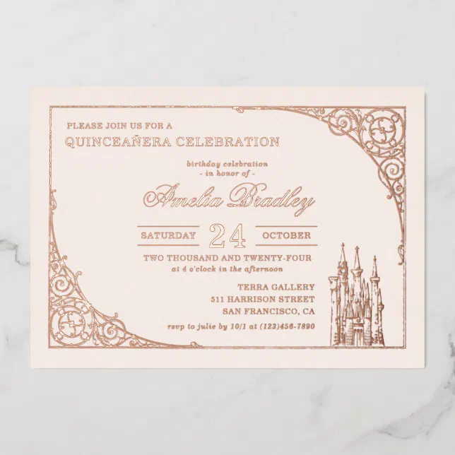 Princess Castle | Fairy Tale Quinceañera Foil Invitation