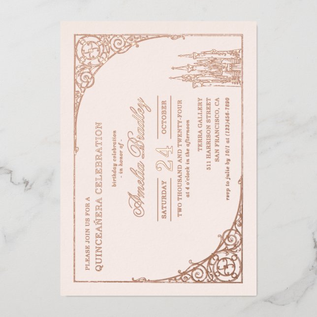 Princess Castle | Fairy Tale Quinceañera Foil Invitation (Front)