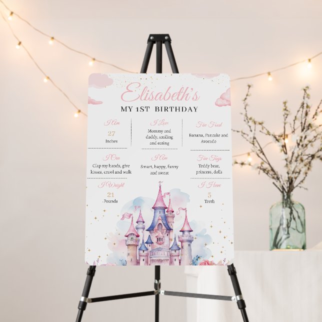 Princess Castle Fairytale 1st Birthday Milestone Foam Board (In Situ (Stand))
